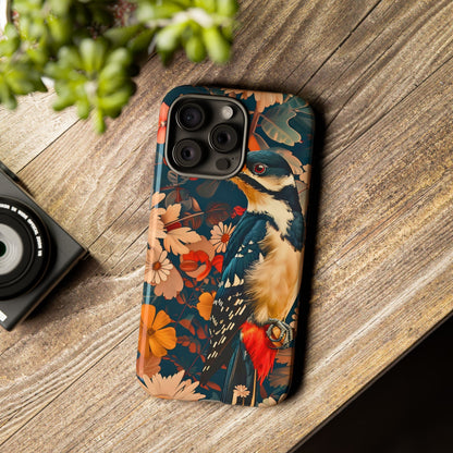 Artistic Bird Phone Case, Unique Tough Cases for Nature Lovers, Floral Design, Cute Gift, Customized Phone Accessories