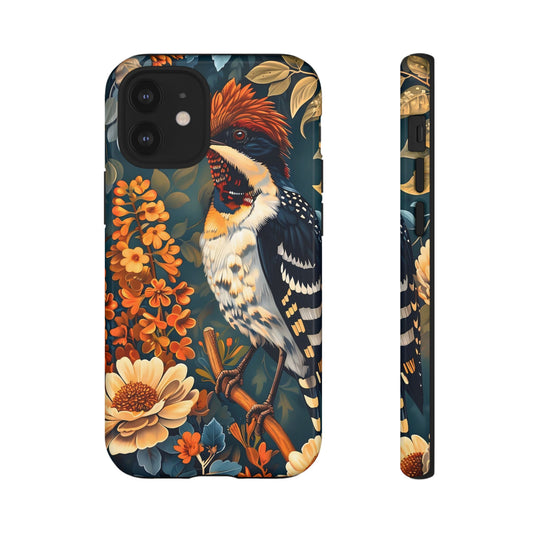 Tough Cases: Floral Bird Phone Case, Vintage Style Cover, Nature Lover Gift, Botanical Design, Spring Inspire Fashion