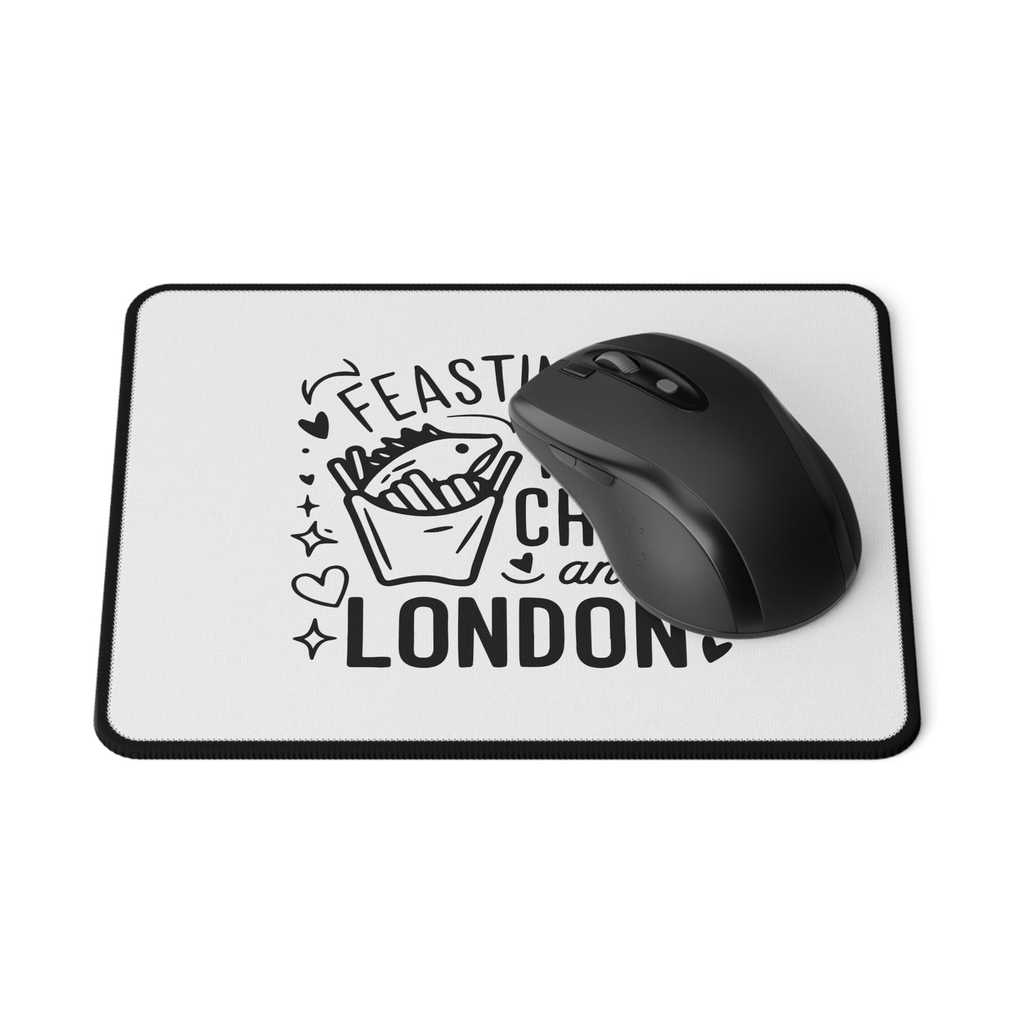Feasting on Fish and Chips Non-Slip Gaming Mouse Pad | Gamer Gift, Desk Accessories, Office Decor, London Theme
