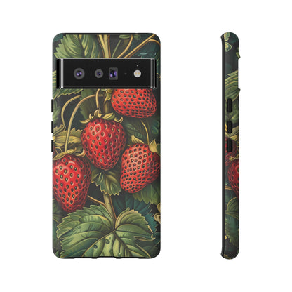 Strawberry Phone Case, Tough Berry Case, Floral Phone Cover, Cute Smartphone Shell, Nature-Inspired Gift