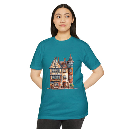 Unisex CVC Jersey T-shirt - Village Serenity - The Classic English Countryside Home