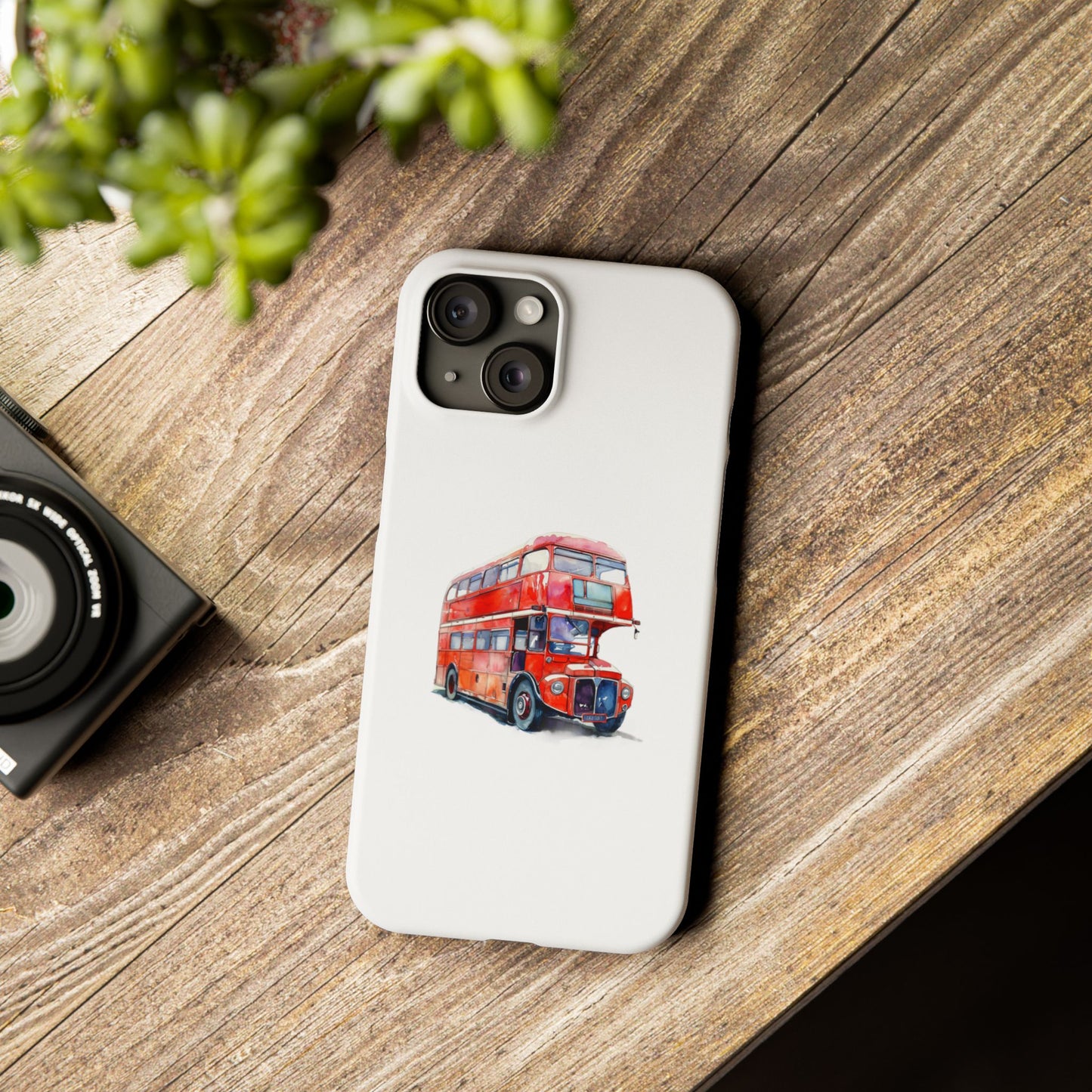 Vintage Double-Decker Bus Slim Phone Cases, Unique Bus Design, London Theme, Gift for Travelers, Phone Accessories, Holiday Gifts