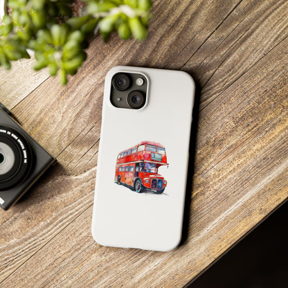 Vintage Double-Decker Bus Slim Phone Cases, Unique Bus Design, London Theme, Gift for Travelers, Phone Accessories, Holiday Gifts
