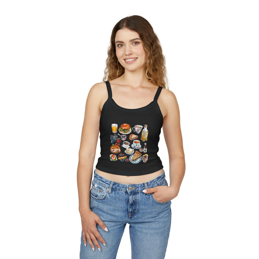 Women's Spaghetti Strap Tank Top - Iconic England Landmarks Illustration Print