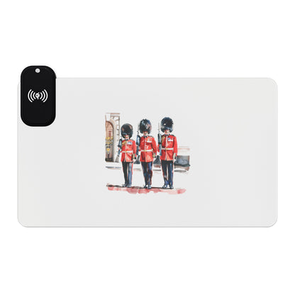 he Trio of Guards – Royal British Soldiers - LED Gaming Mouse Pad with Wireless Charging, Desk Accessory for Gamers, Gift for Streamers, Gaming Setup Decor, Unique Mouse Pad Design