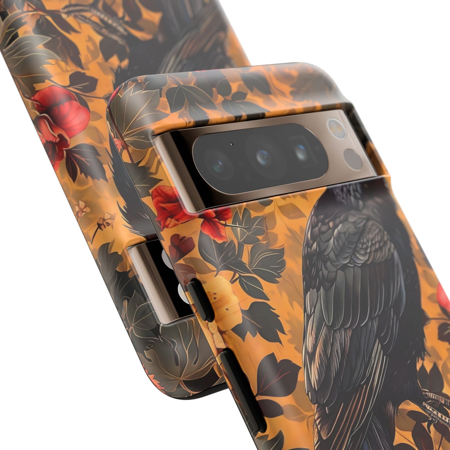 Raven Floral Phone Case - Tough Cases, Blackbird Decor, Gift for Nature Lovers, Bird Themed Accessories, Unique Phone Cover