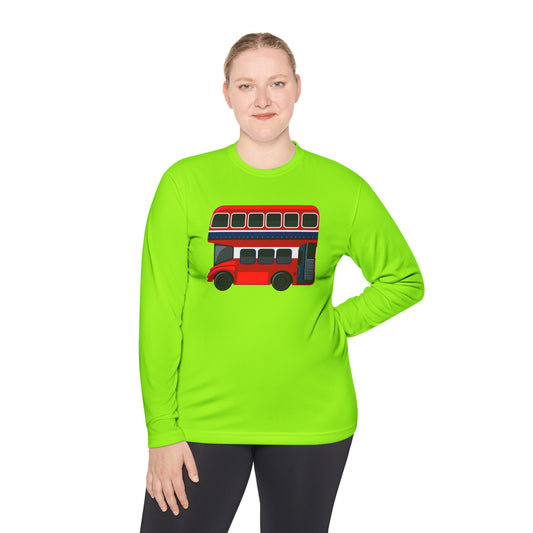 Unisex Lightweight Long Sleeve Tee - London Transport English Bus - Iconic Red Double-Decker Design