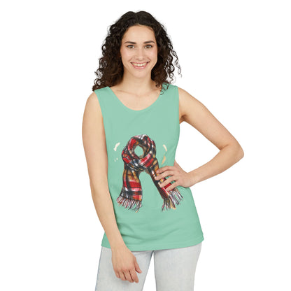 Unisex Garment-Dyed Tank Top - Classic British Plaid Scarf Design
