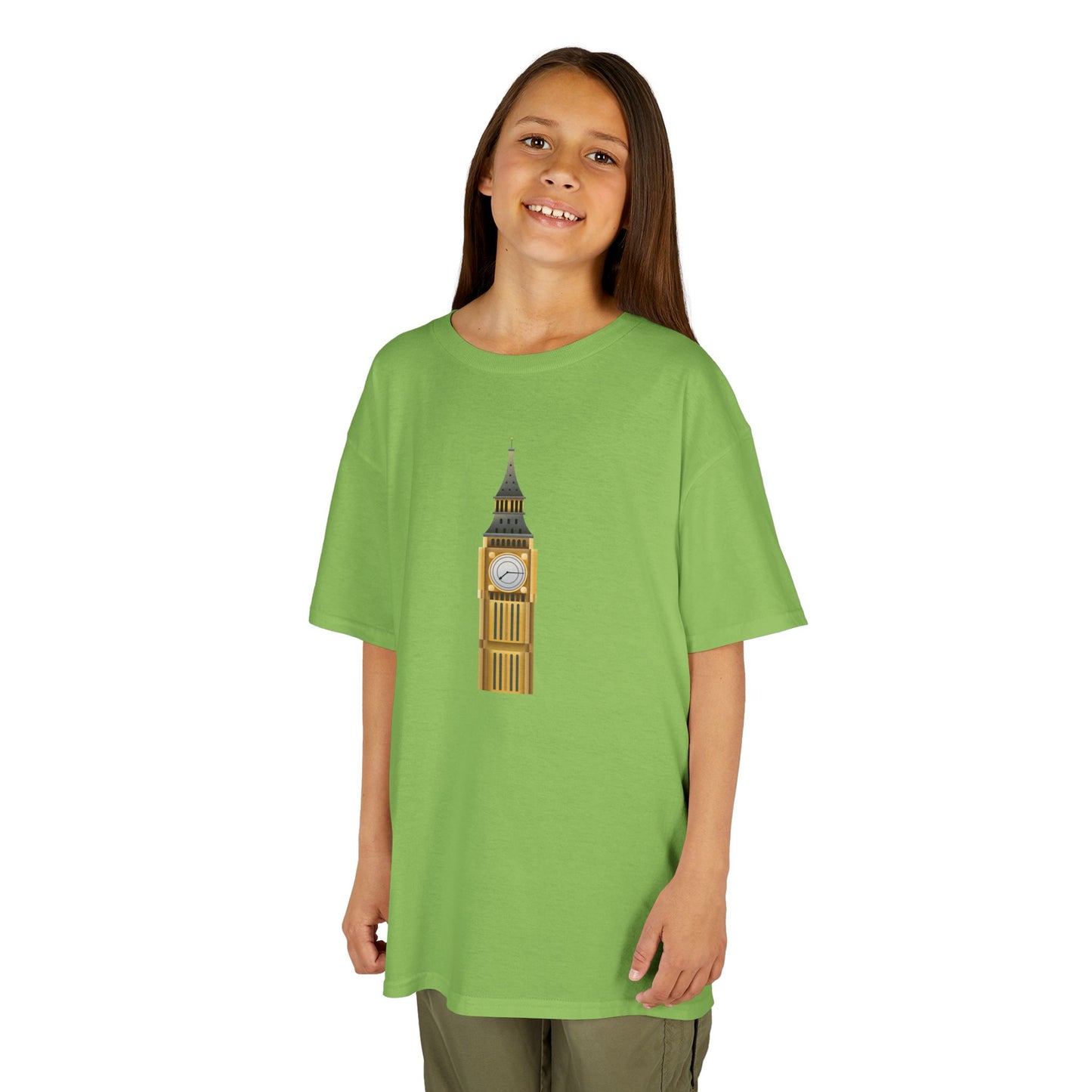 Kids Heavy Cotton Tee - Big Ben Tower Watercolor Art Print -  Fun London Design for Little Explorers