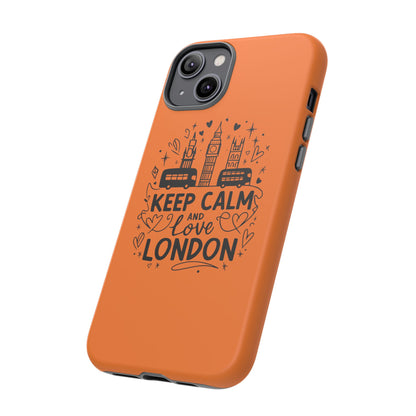 London-Themed Phone Case: Keep Calm and Love London, UK Souvenir, Travel Gift, City Lover, Smartphone Accessories, Orange Design