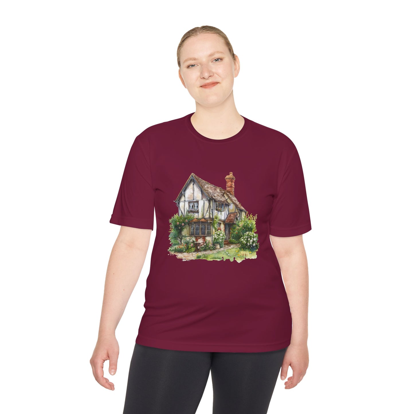 Unisex Moisture Wicking Tee - Charming English Cottage Illustration Print