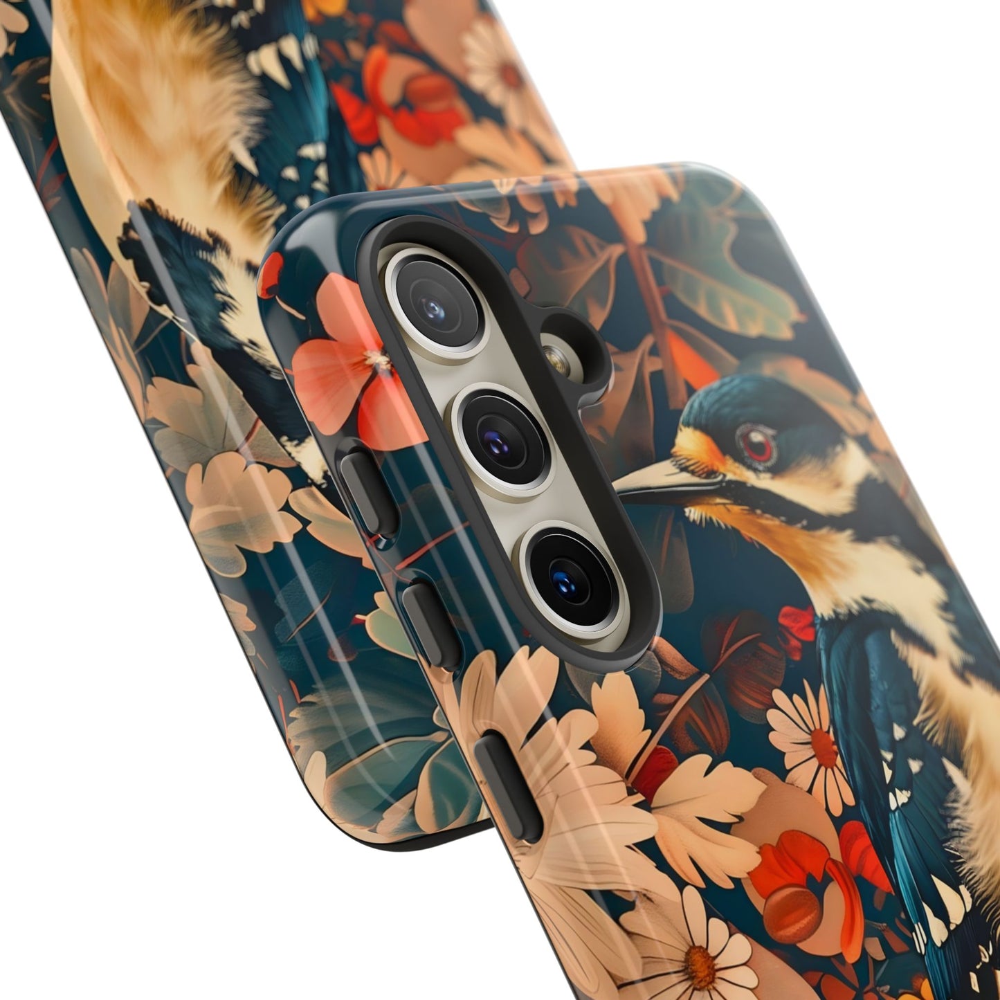 Artistic Bird Phone Case, Unique Tough Cases for Nature Lovers, Floral Design, Cute Gift, Customized Phone Accessories