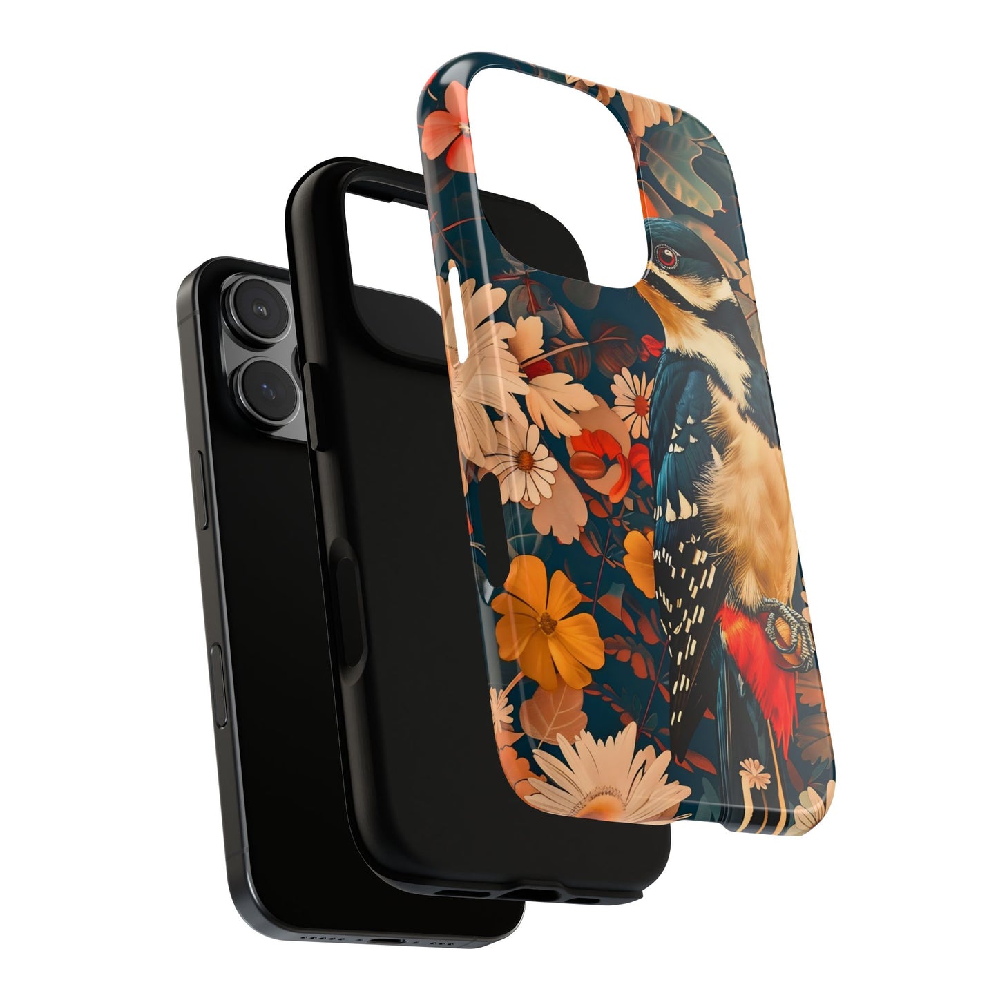 Artistic Bird Phone Case, Unique Tough Cases for Nature Lovers, Floral Design, Cute Gift, Customized Phone Accessories