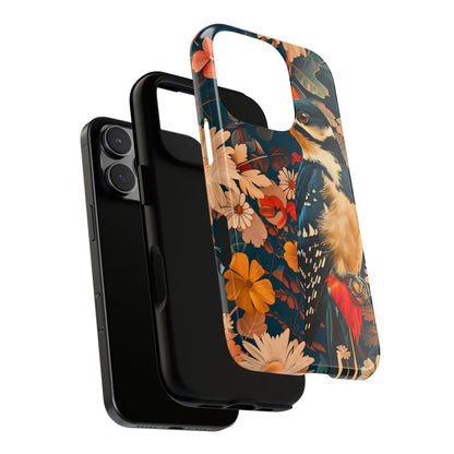 Artistic Bird Phone Case, Unique Tough Cases for Nature Lovers, Floral Design, Cute Gift, Customized Phone Accessories