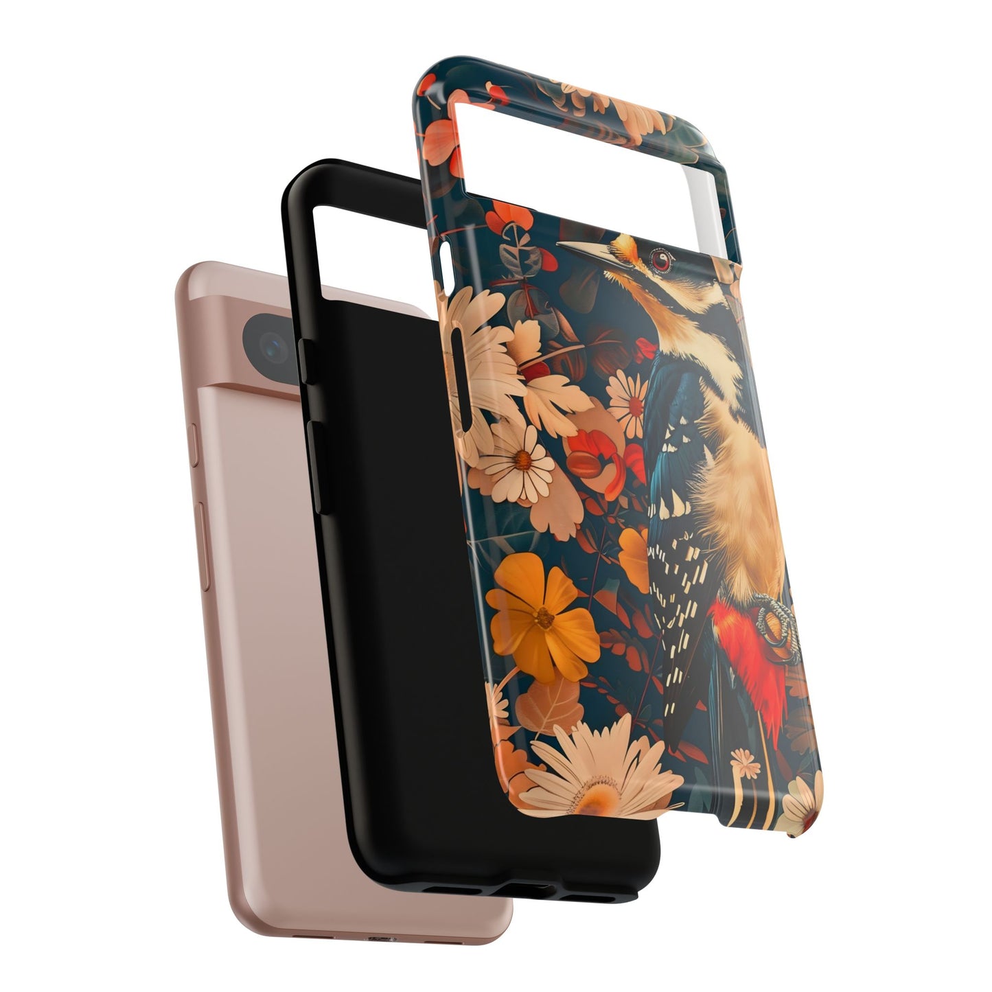 Artistic Bird Phone Case, Unique Tough Cases for Nature Lovers, Floral Design, Cute Gift, Customized Phone Accessories