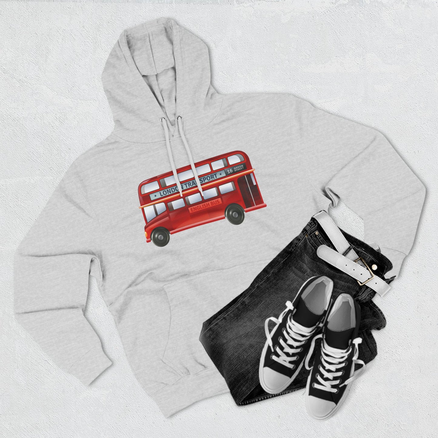Three-Panel Fleece Hoodie - London’s Red Icon - The Classic Double-Decker Bus