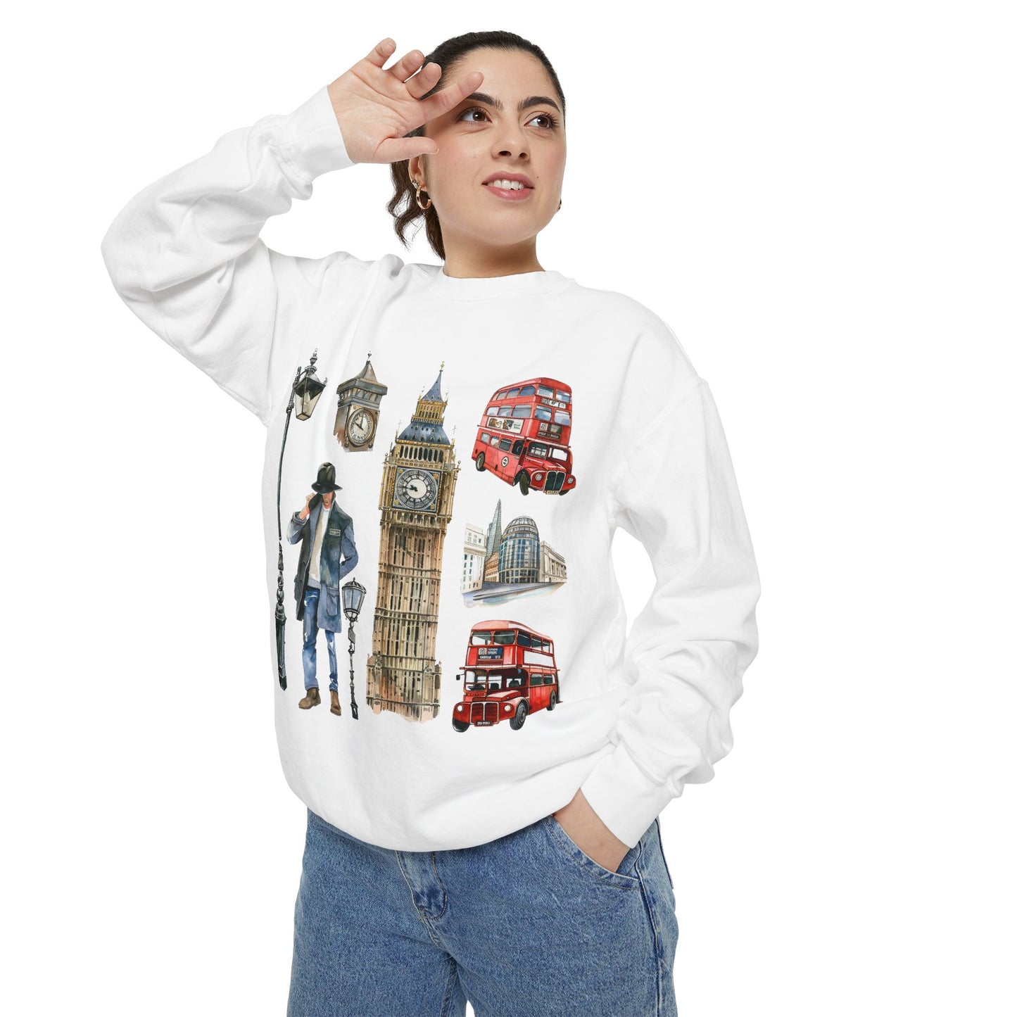 Unisex Garment-Dyed Sweatshirt - Heritage and Charm - England's Iconic Symbols