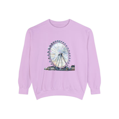 Unisex Garment-Dyed Sweatshirt - London Eye - Iconic Ferris Wheel