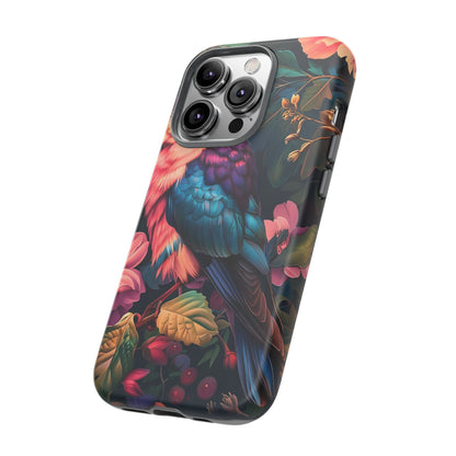 Vibrant Phone Case, Tropical Bird Design, Tough Phone Cover, Floral Tech Accessory, Gift for Nature Lovers