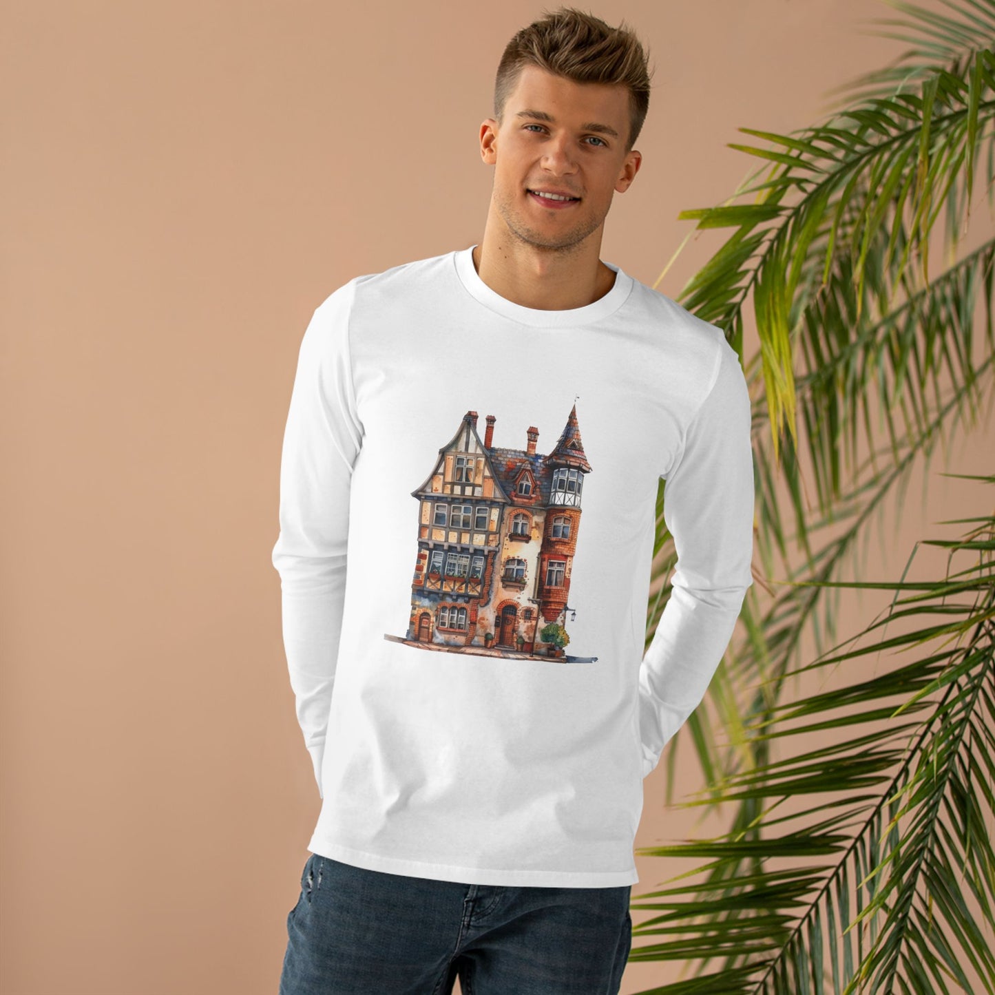 Men’s Base Longsleeve Tee - Charming British House - Classic Design and Warmth