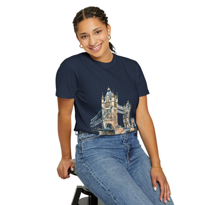 Unisex Garment-Dyed T-shirt - London Bridge - Iconic Landmark and Historical Beauty