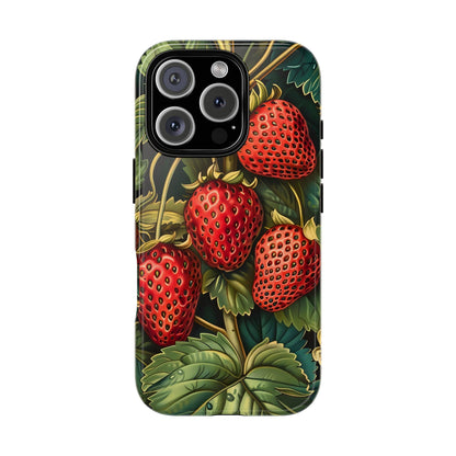 Strawberry Phone Case, Tough Berry Case, Floral Phone Cover, Cute Smartphone Shell, Nature-Inspired Gift