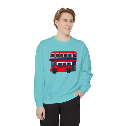 Unisex Garment-Dyed Sweatshirt Versatile - London Transport Red Double-Decker Bus