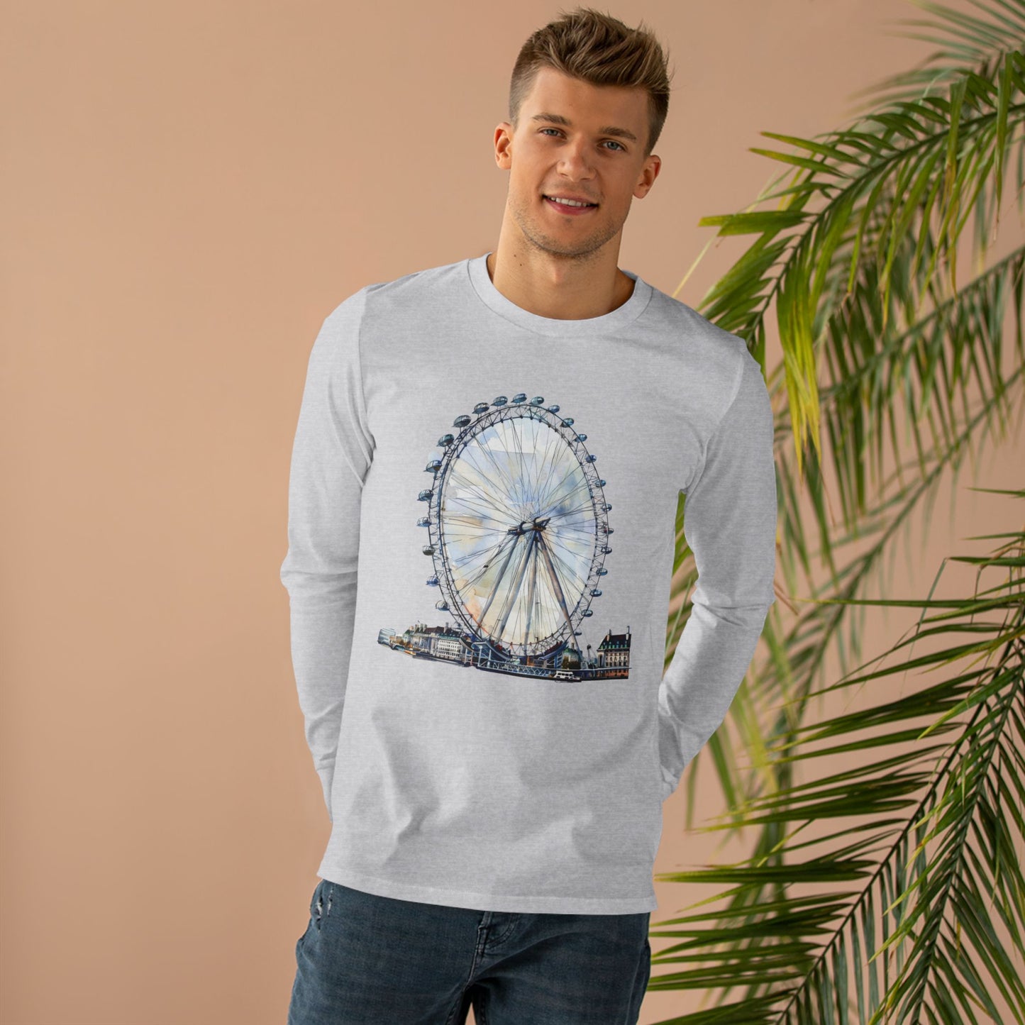 Men’s Base Longsleeve Tee - London Eye - Iconic Ferris Wheel