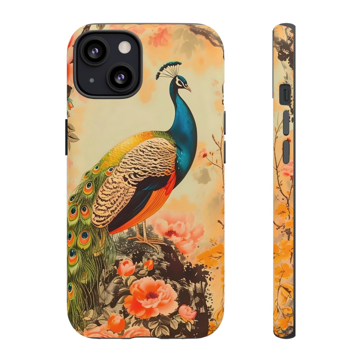 Peacock Phone Case, Tough Phone Cover, Unique Phone Accessory, Floral Design, Gift for Bird Lovers, Spring Decor