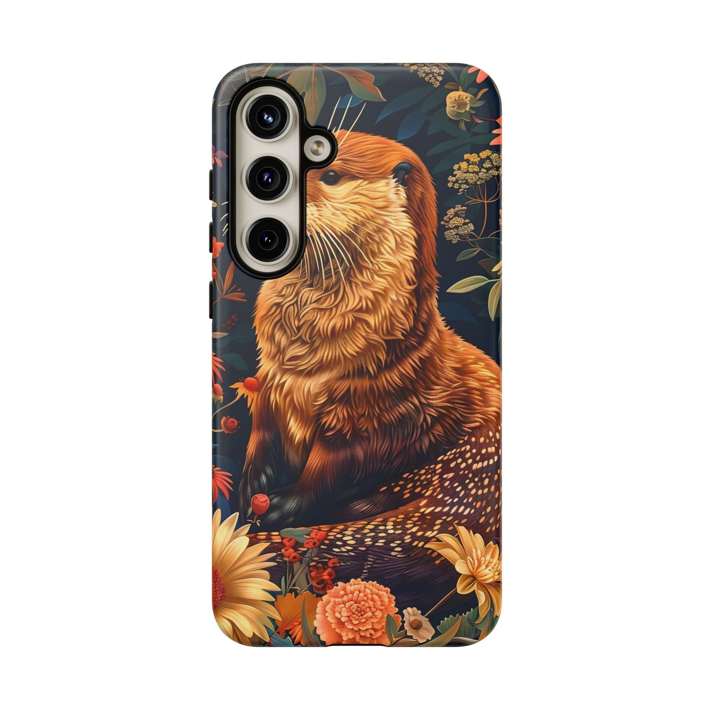 Otter Phone Case, Floral Otter Design, Tough Phone Cover, Nature Lover Gift, Cute Animal Accessories