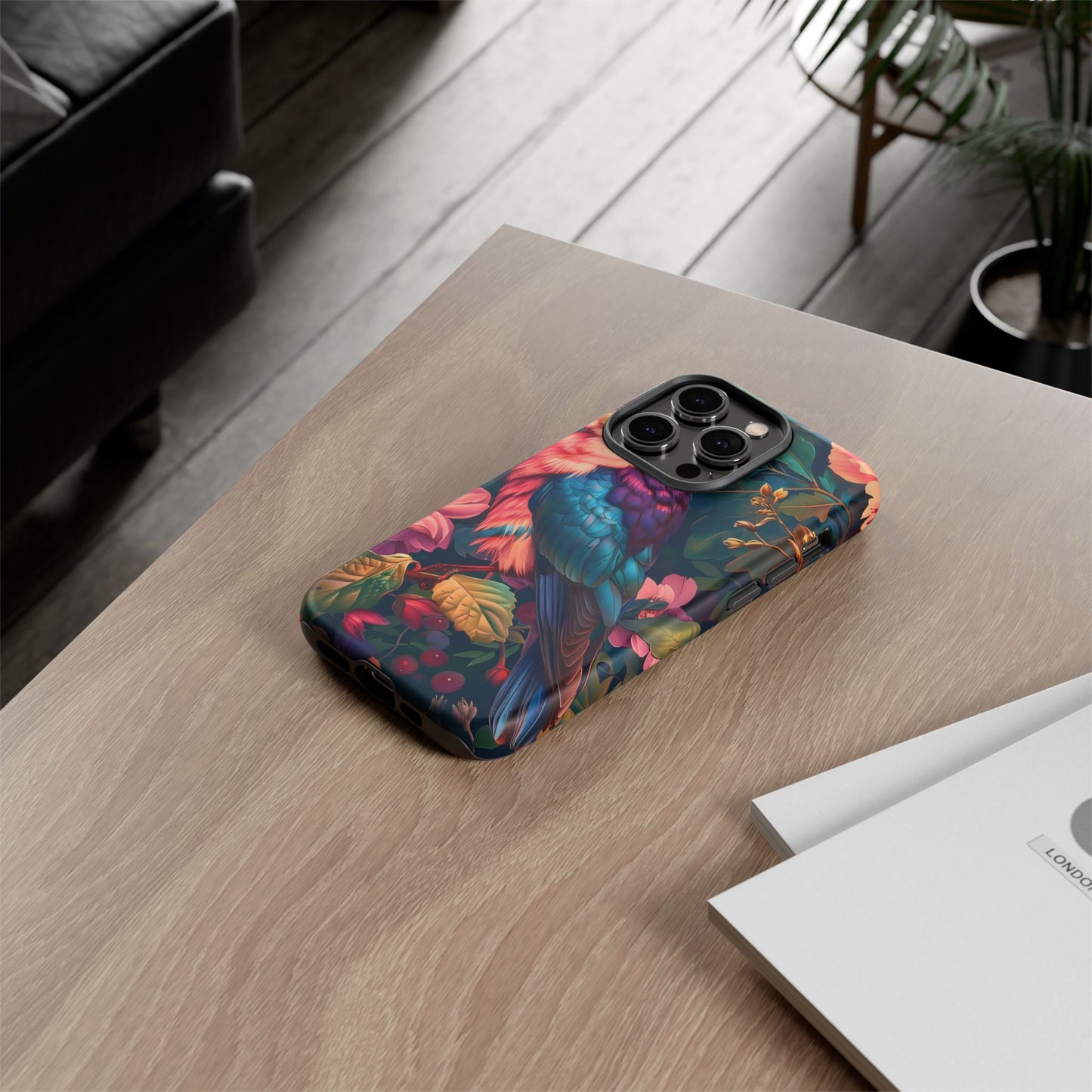 Vibrant Phone Case, Tropical Bird Design, Tough Phone Cover, Floral Tech Accessory, Gift for Nature Lovers