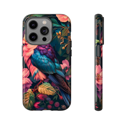 Vibrant Phone Case, Tropical Bird Design, Tough Phone Cover, Floral Tech Accessory, Gift for Nature Lovers