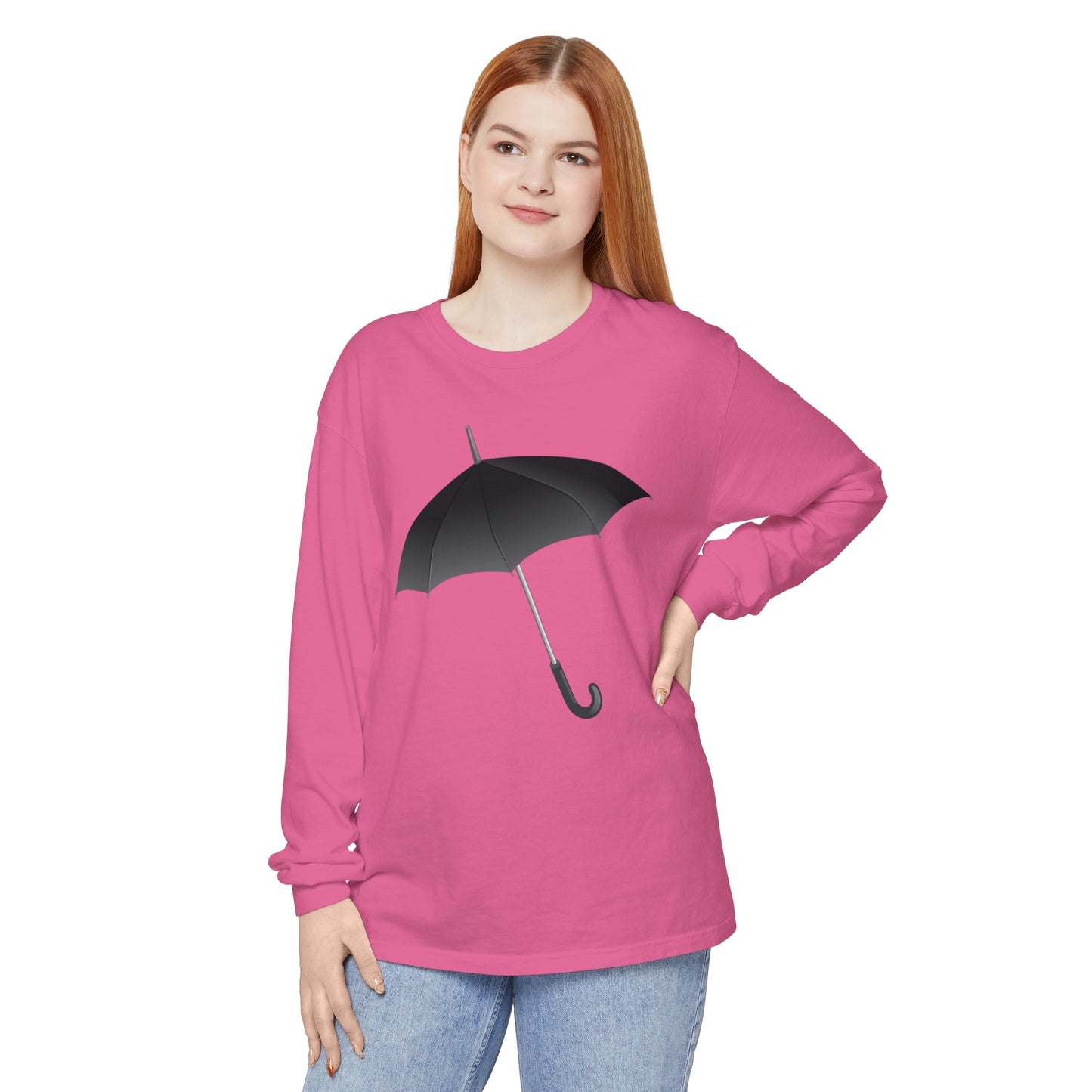 Unisex Garment-dyed Long Sleeve T-Shirt - Regal Royal Umbrella - Elegant and Majestic Design