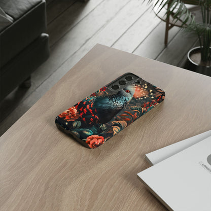 Floral Peacock Phone Case, Tough Cases, Artistic Phone Cover, Unique Gift, Nature Lover Accessory, Protective Case