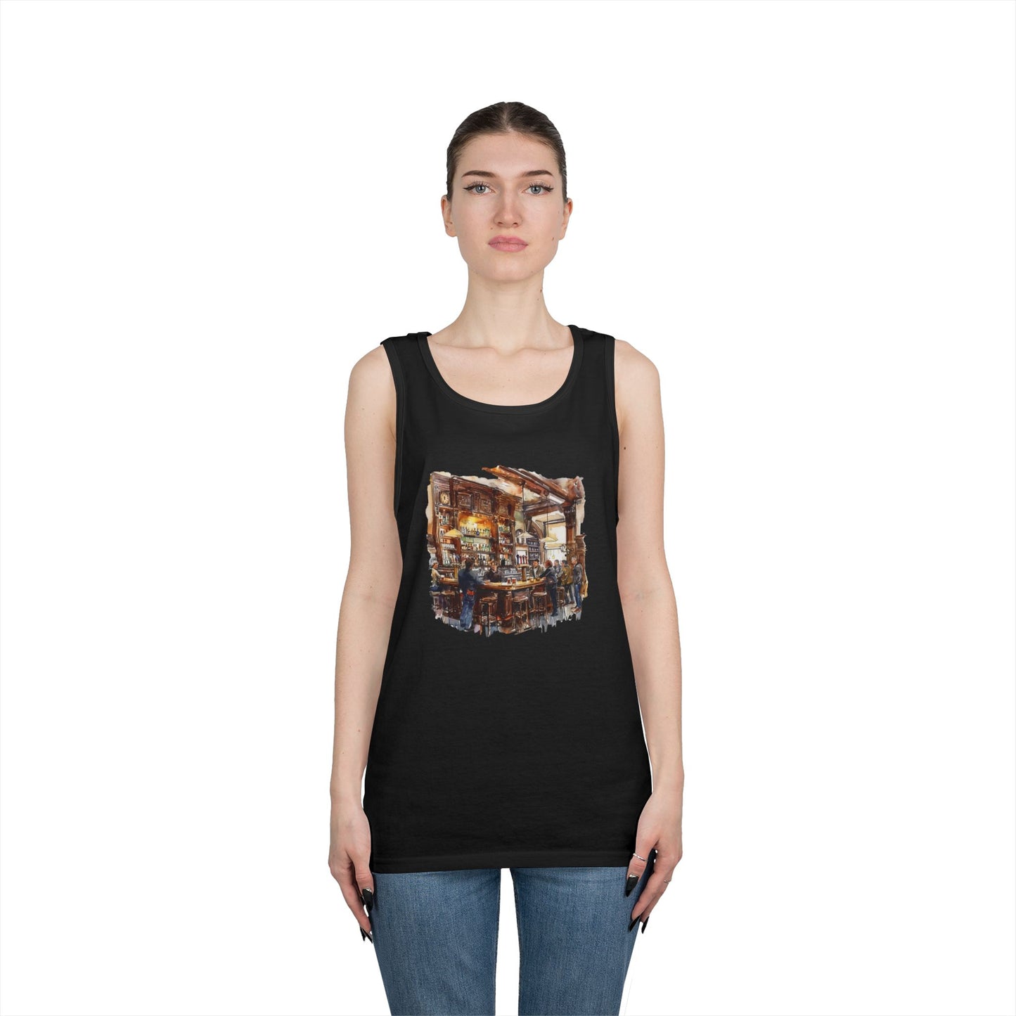Unisex Heavy Cotton Tank Top - Classic Pub Decor Watercolor Illustration