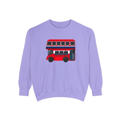 Unisex Garment-Dyed Sweatshirt Versatile - London Transport Red Double-Decker Bus