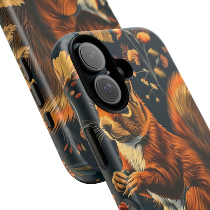Squirrel Floral Phone Case, Tough Cases for Nature Lovers, Cute Animal Design, Fall Aesthetic, Perfect Gift for Her