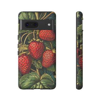 Strawberry Phone Case, Tough Berry Case, Floral Phone Cover, Cute Smartphone Shell, Nature-Inspired Gift