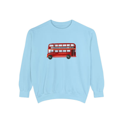 Unisex Garment-Dyed Sweatshirt Trendy - London Transport Red Double-Decker Bus