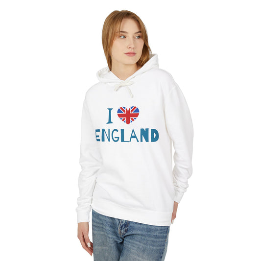 Unisex Lightweight Hooded Sweatshirt - I Love England - Union Jack Heart Design