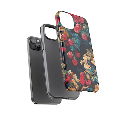 Floral Phone Case with Berry Design, Durable Phone Cover, Floral Print, Gift for Plant Lovers, Nature-Inspired Accessory