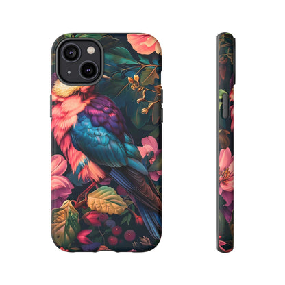 Vibrant Phone Case, Tropical Bird Design, Tough Phone Cover, Floral Tech Accessory, Gift for Nature Lovers