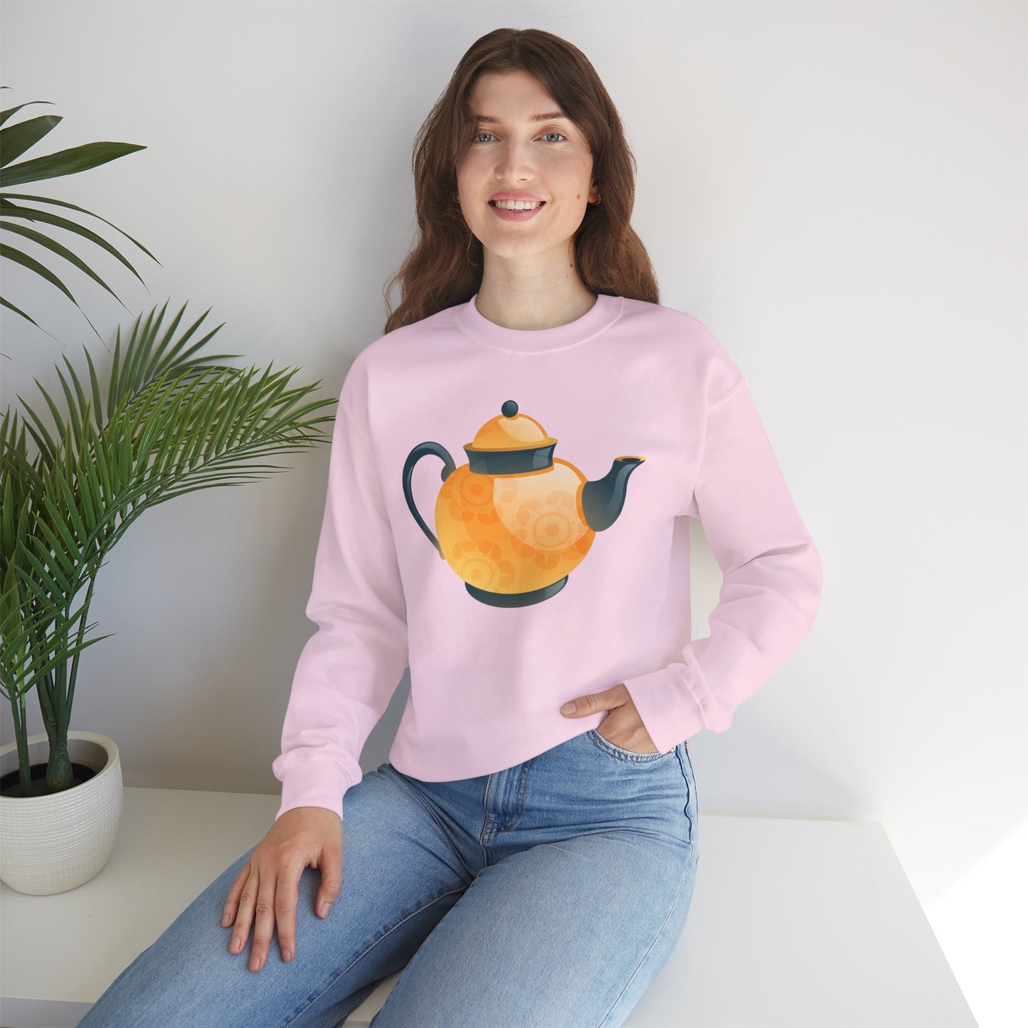 Unisex Heavy Blend™ Crewneck Sweatshirt - Classic British Tea Kettle - Timeless Elegance in Tea Time