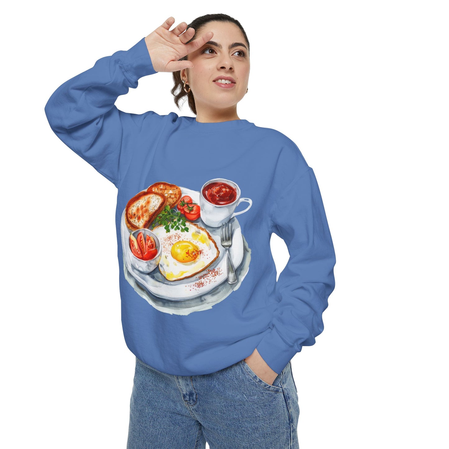 Unisex Garment-Dyed Sweatshirt - Iconic British Royal Breakfast and Foods