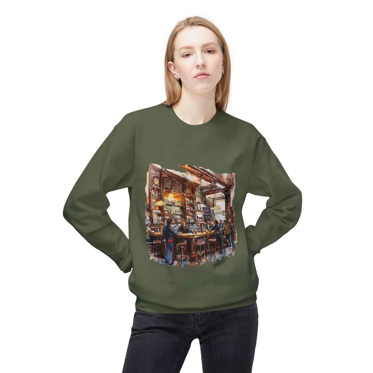 Unisex Midweight Softstyle Fleece Crewneck Sweatshirt - The Cozy British Pub Vibe
