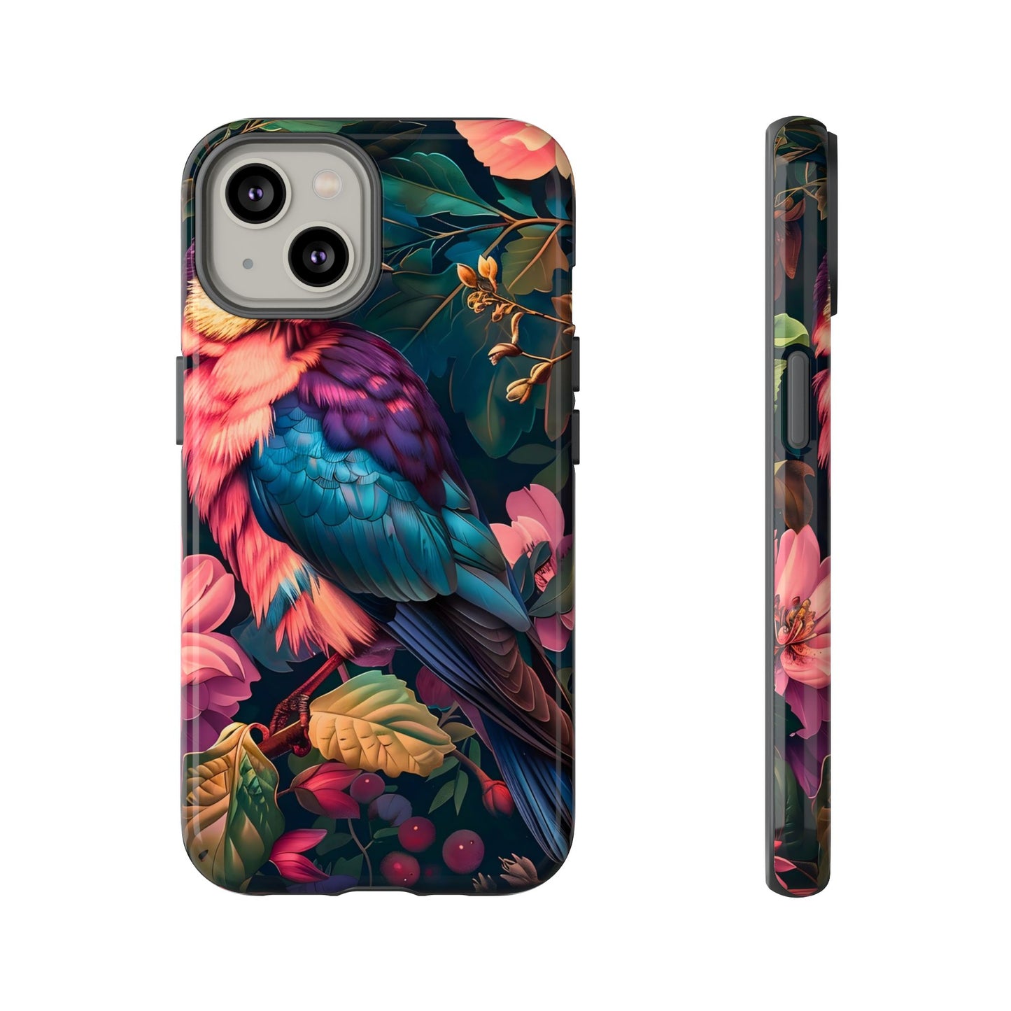Vibrant Phone Case, Tropical Bird Design, Tough Phone Cover, Floral Tech Accessory, Gift for Nature Lovers