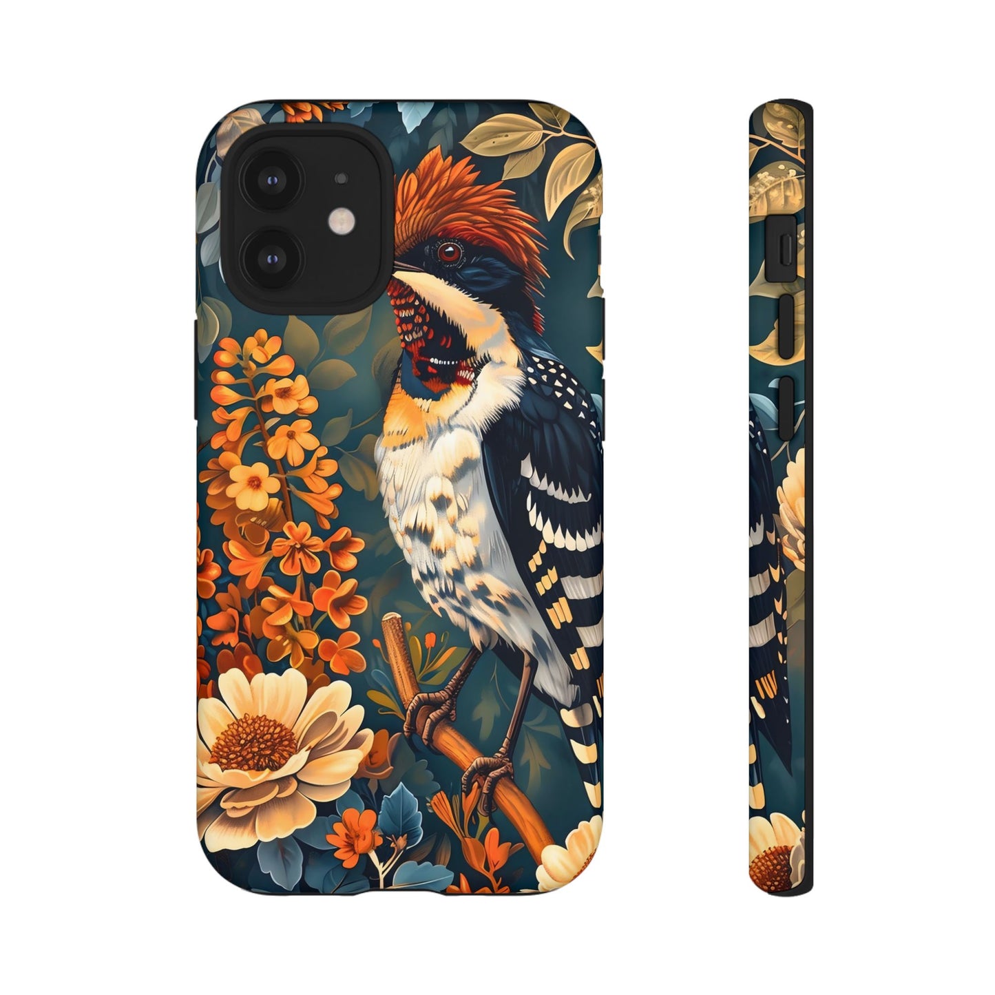 Tough Cases: Floral Bird Phone Case, Vintage Style Cover, Nature Lover Gift, Botanical Design, Spring Inspire Fashion