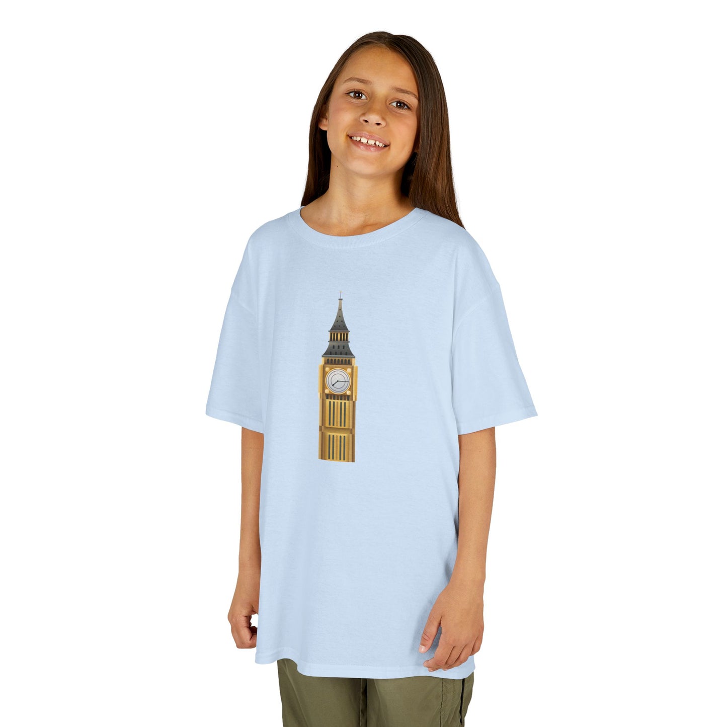 Kids Heavy Cotton Tee - Big Ben Tower Watercolor Art Print -  Fun London Design for Little Explorers