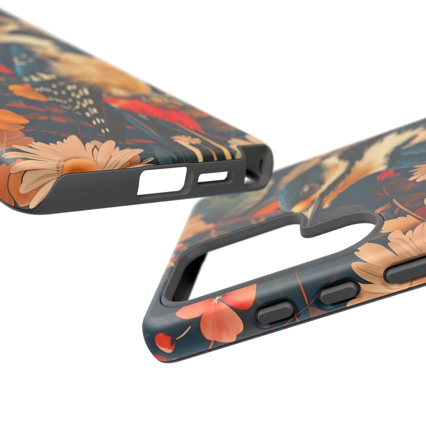 Artistic Bird Phone Case, Unique Tough Cases for Nature Lovers, Floral Design, Cute Gift, Customized Phone Accessories