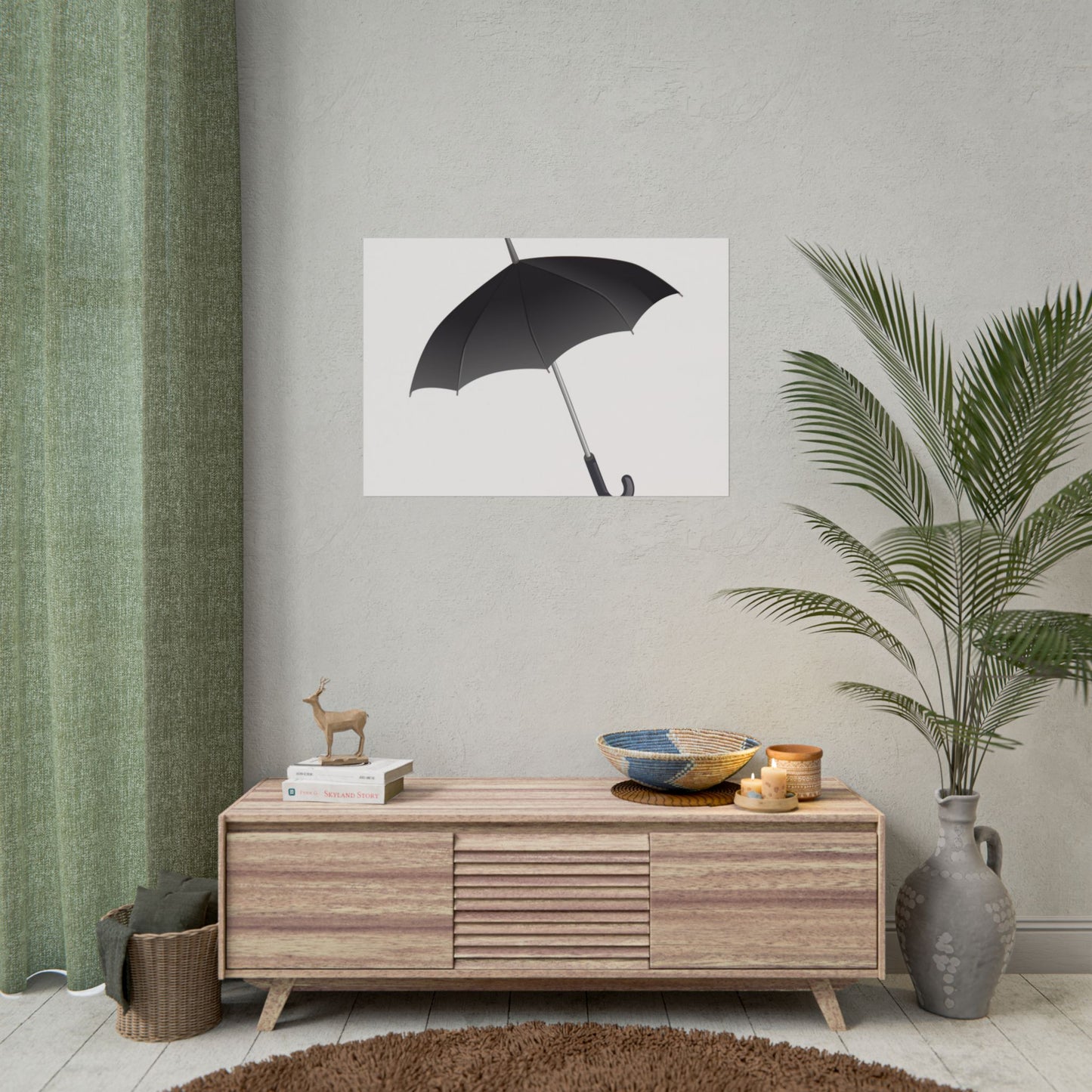 Minimalist Umbrella Wall Art, Chic Home Decor Print, Stylish Poster, Rental Friendly Artwork, Black Umbrella Decor